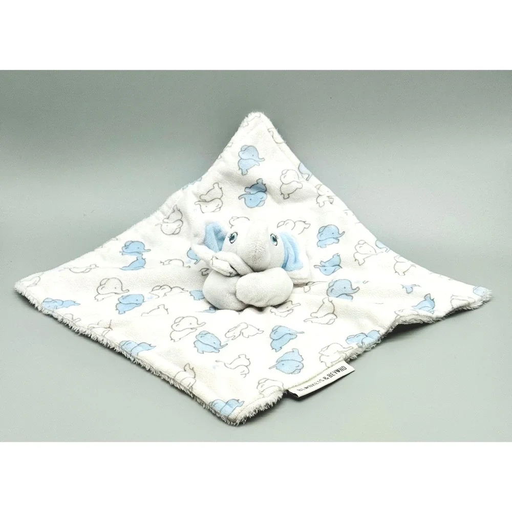 Blankets‎ Beyond Elephant Lovey Security Blanket Blue White Plush 2018 12 inch